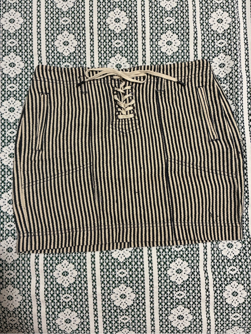 Madewell Striped Lace-Up Mini Skirt in Black and Cream